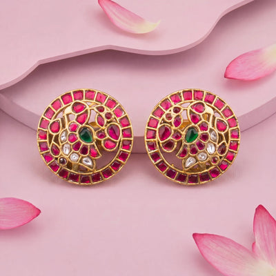 Peacock Design Jadau Kundan Stud Earrings