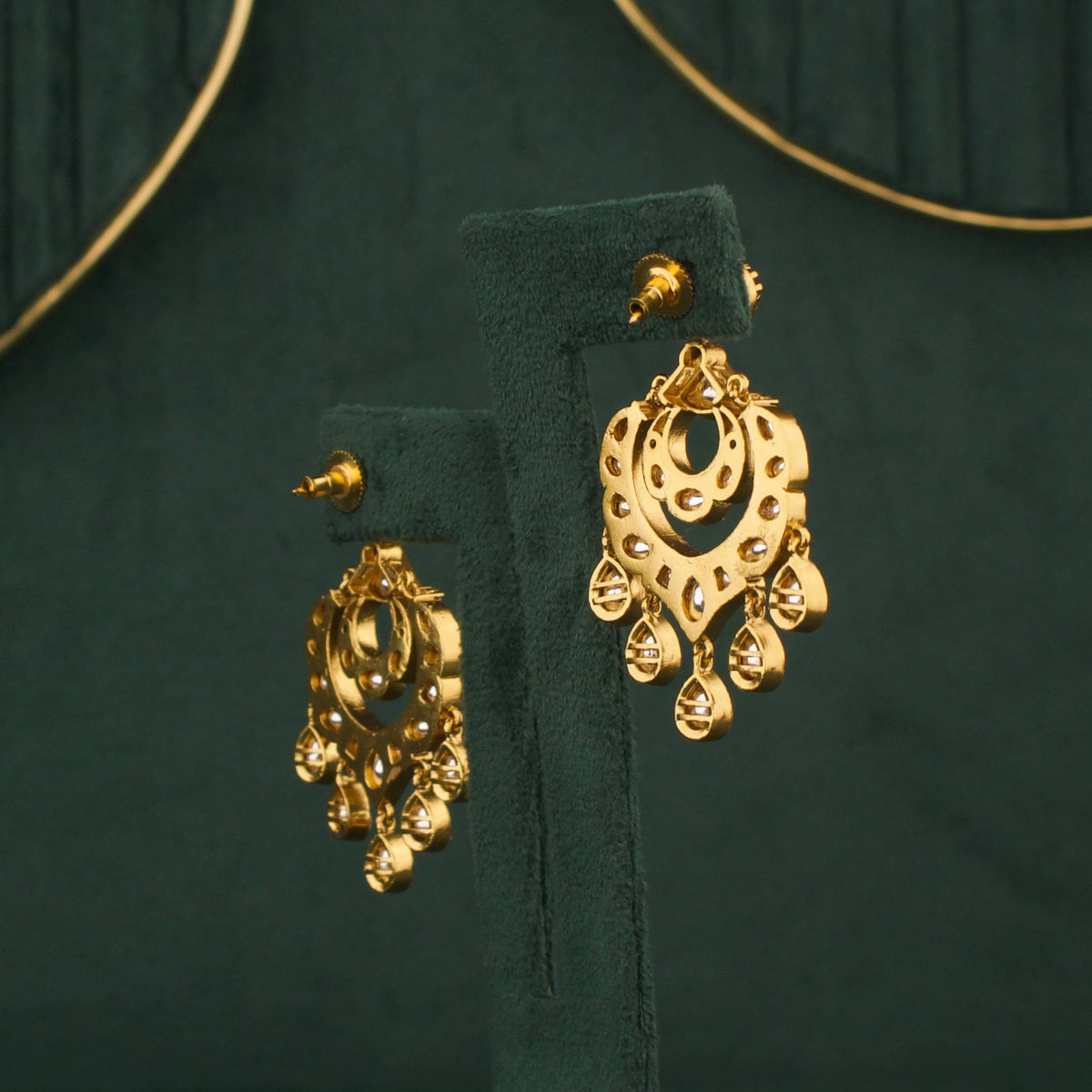 Elegant Polki Chandbali Earrings With White Hangings