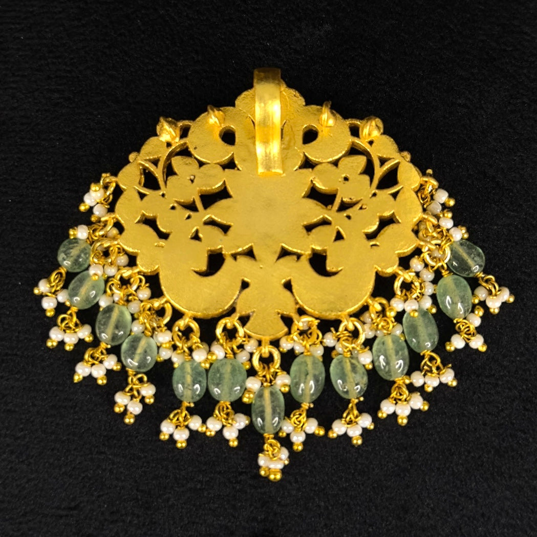 Exquisite Floral Ruby and Emerald Jadau Kundan Pendant
