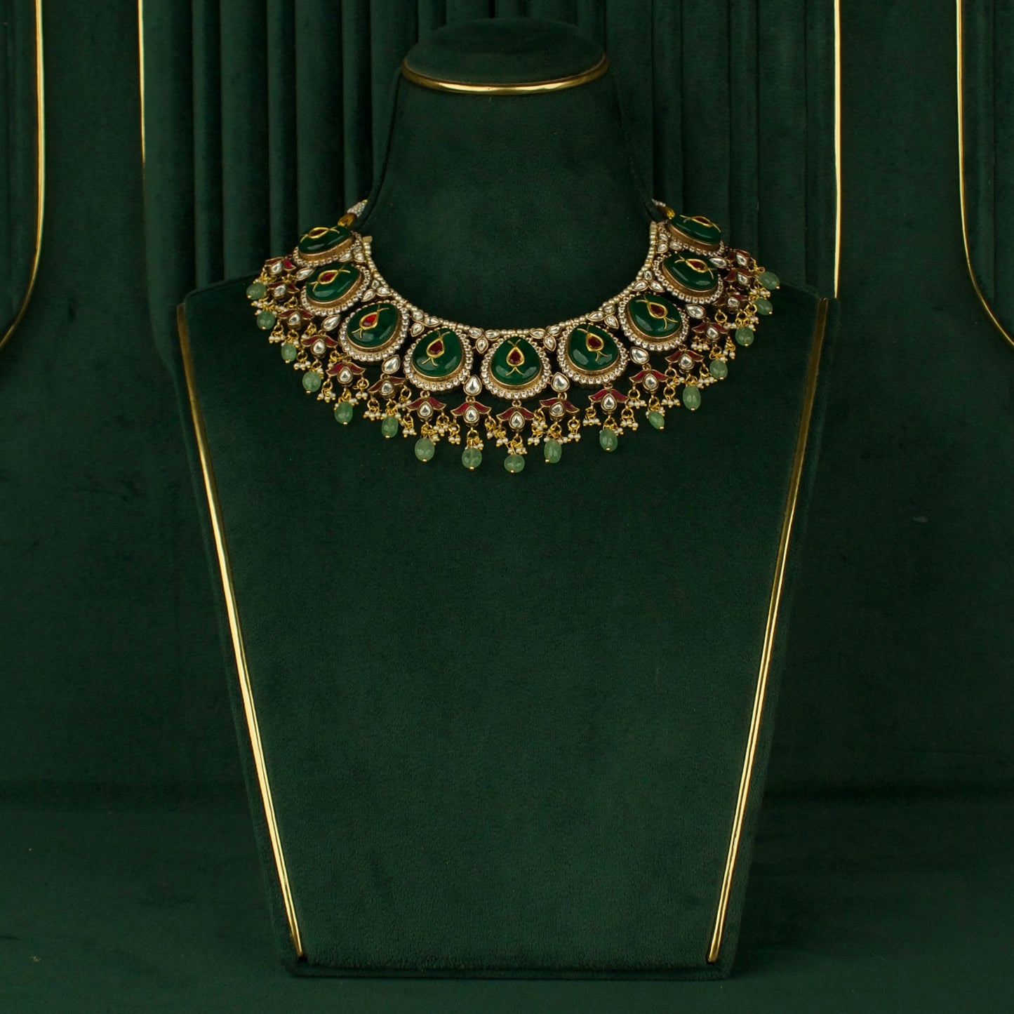 Grand Fusion Kundan & Polki Victorian Necklace with Matching Earrings