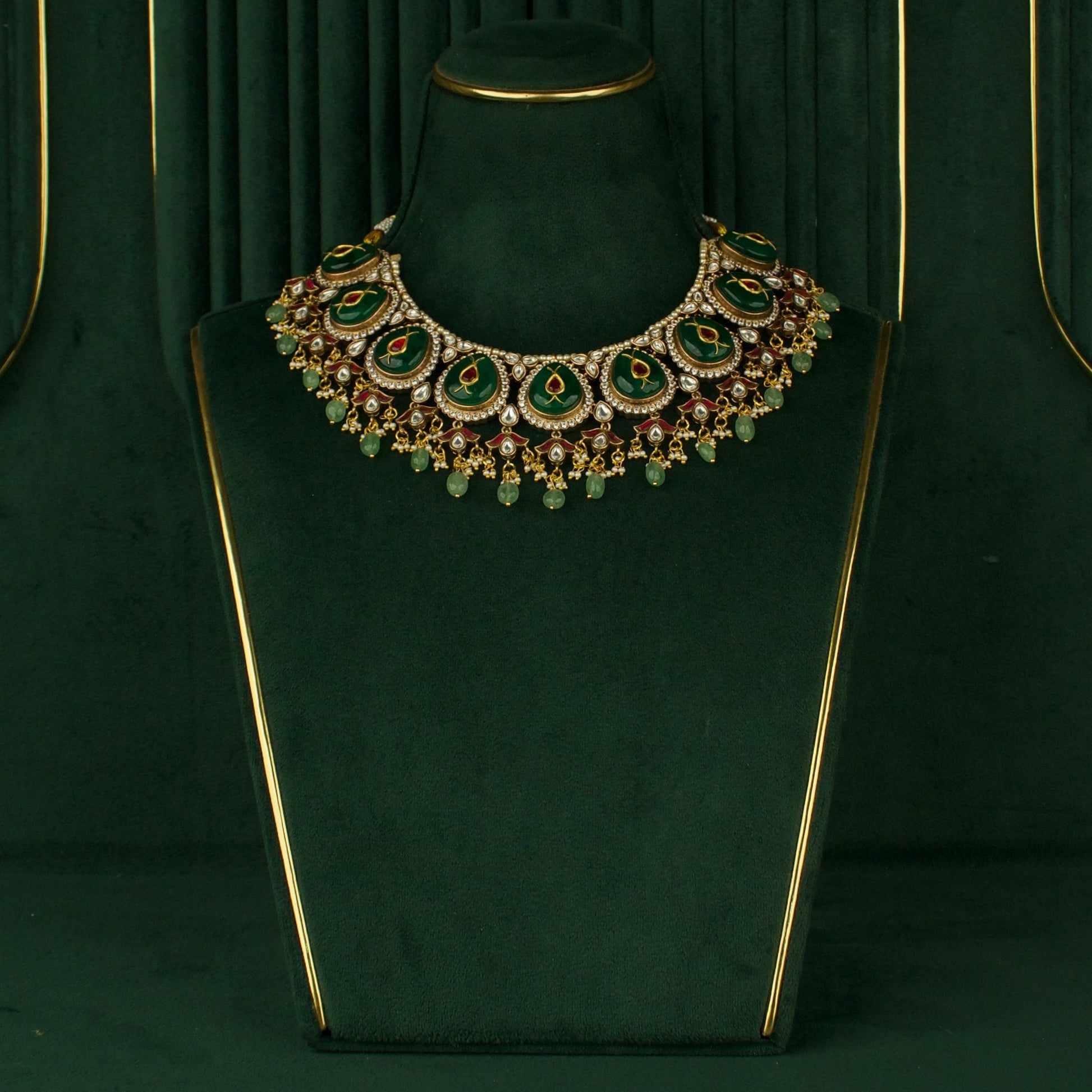 Grand Fusion Kundan & Polki Victorian Necklace with Matching Earrings