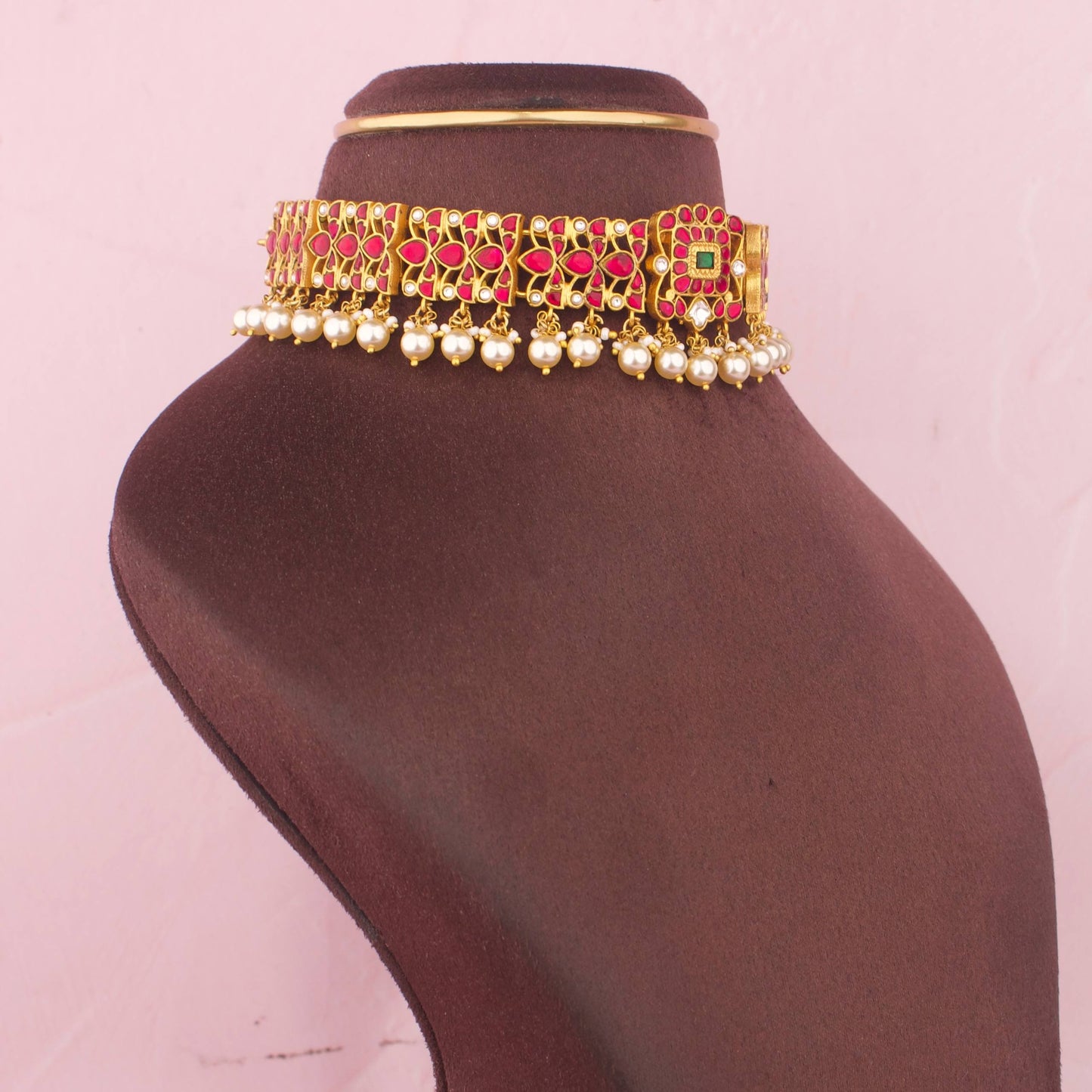 Traditional Jadau Kundan Choker With Pearl Hangings