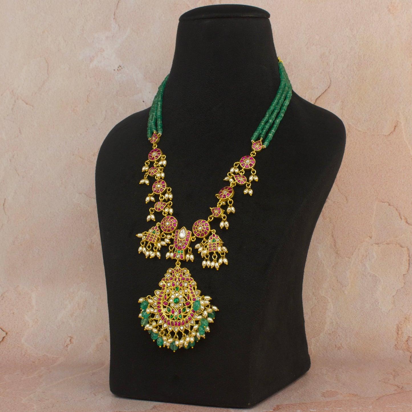 Grand Necklace Style Jadau Kundan Beads Mala