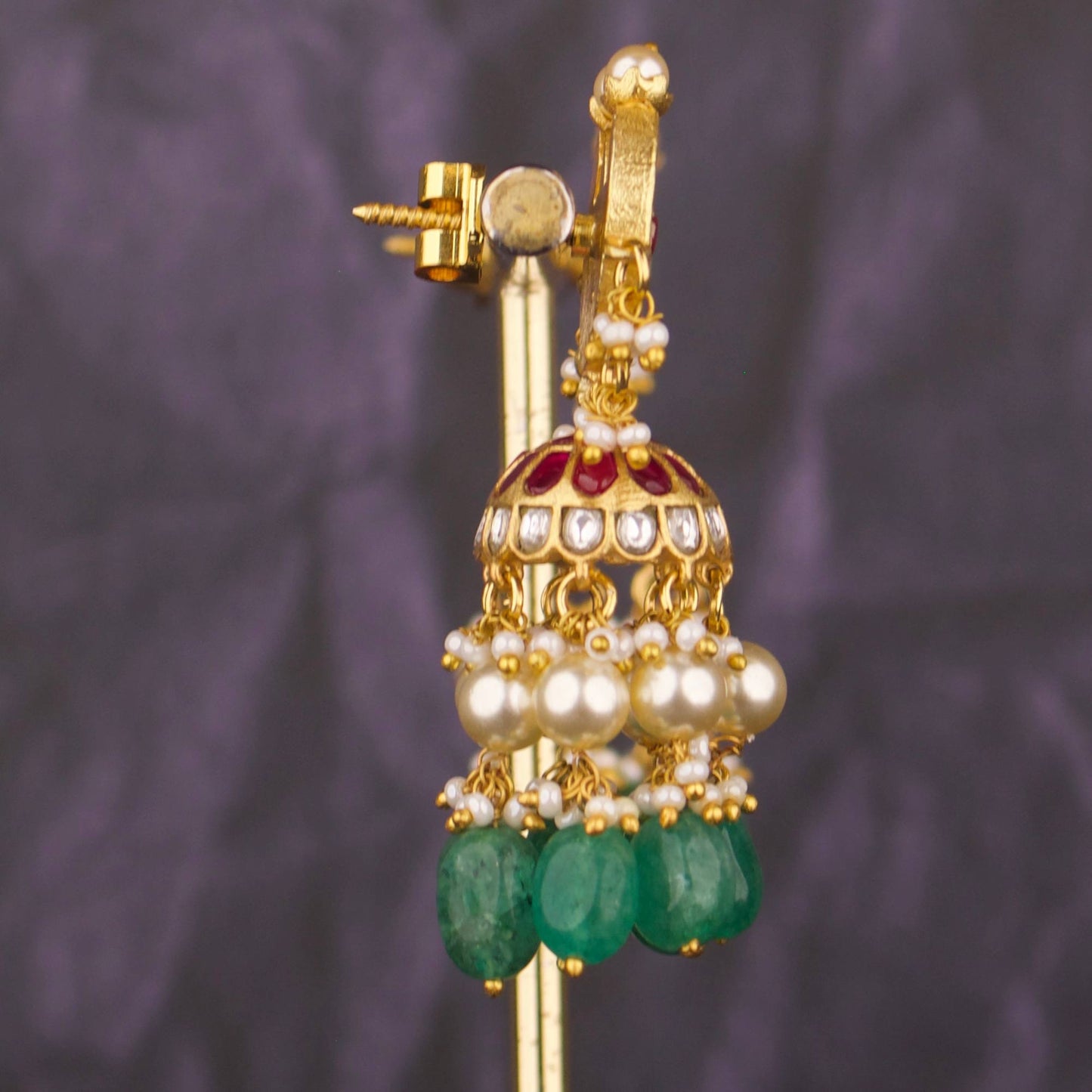 Unique Studded Jadau Kundan Guttapusalu Hangings Jhumki Earrings