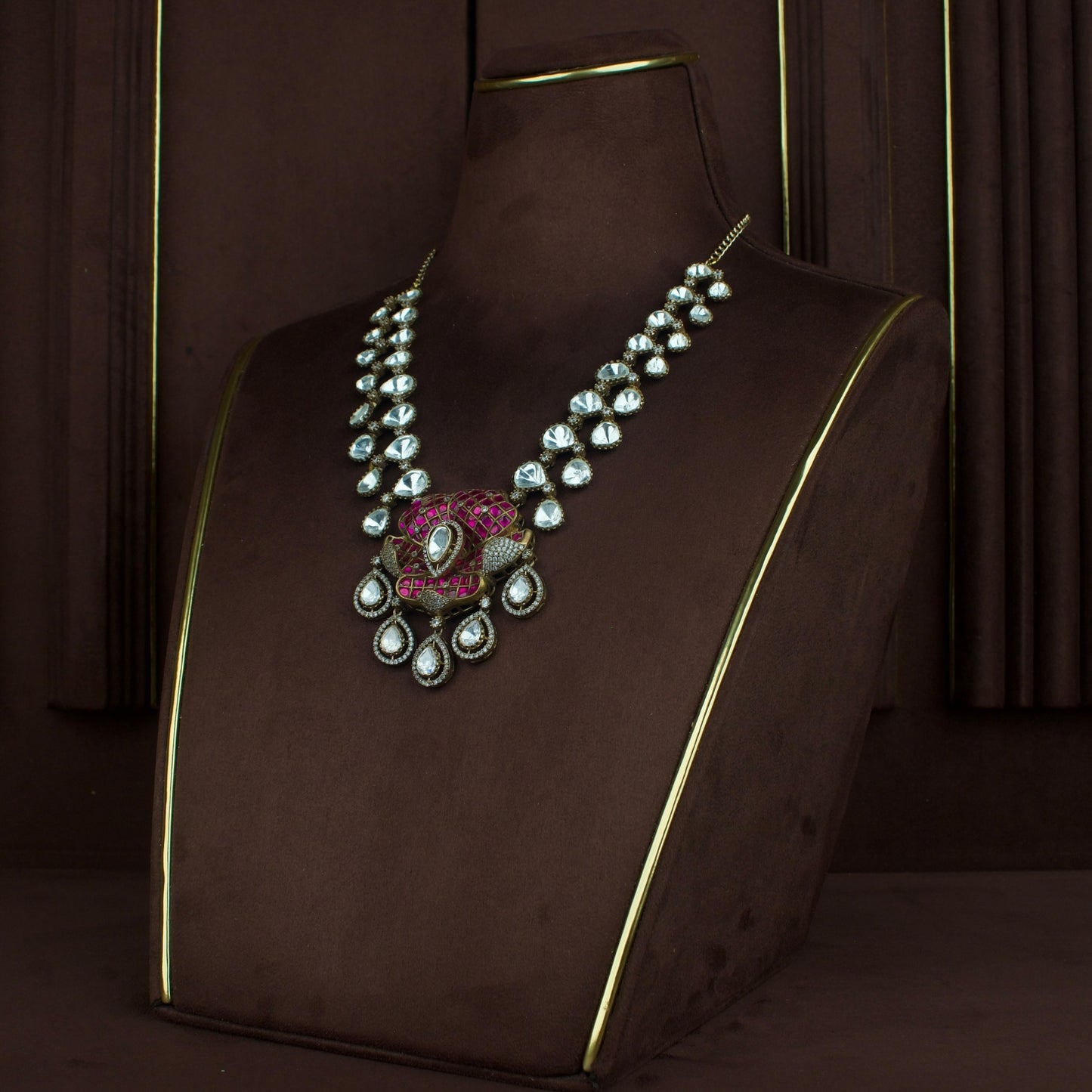 Exquisite Victorian Polki Necklace Set with Kundan Fusion