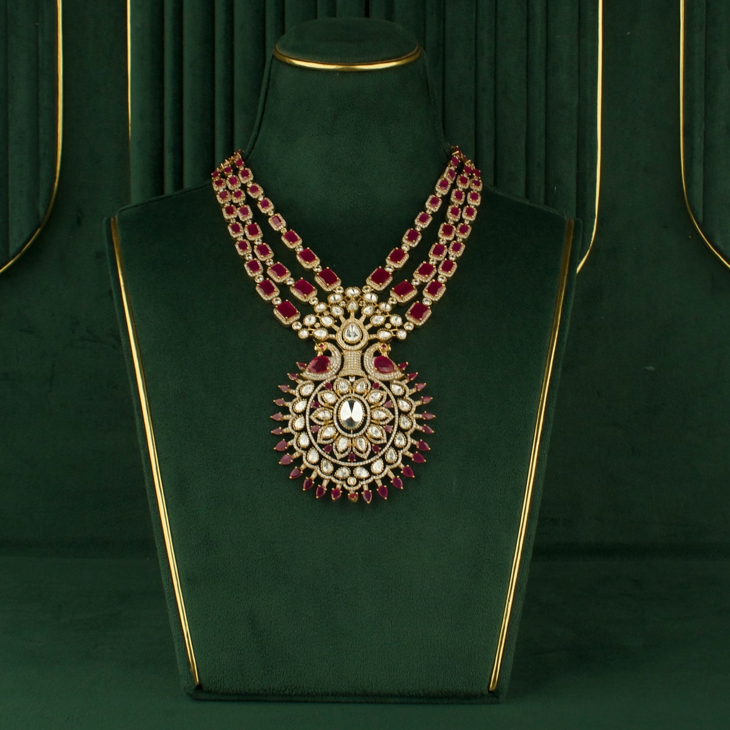 Grand Peacock Design Polki Victorian Layered Necklace Set