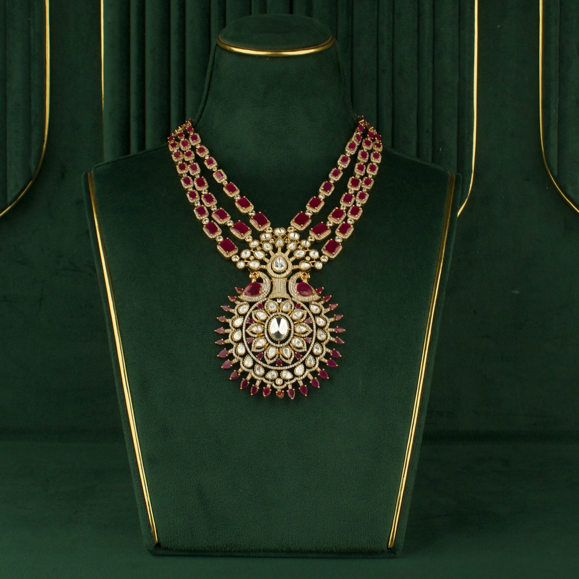 Grand Peacock Design Polki Victorian Layered Necklace Set