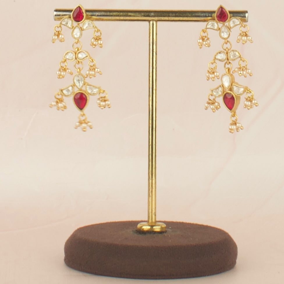 Sleek Design Jadau Kundan hanging hearings with beads