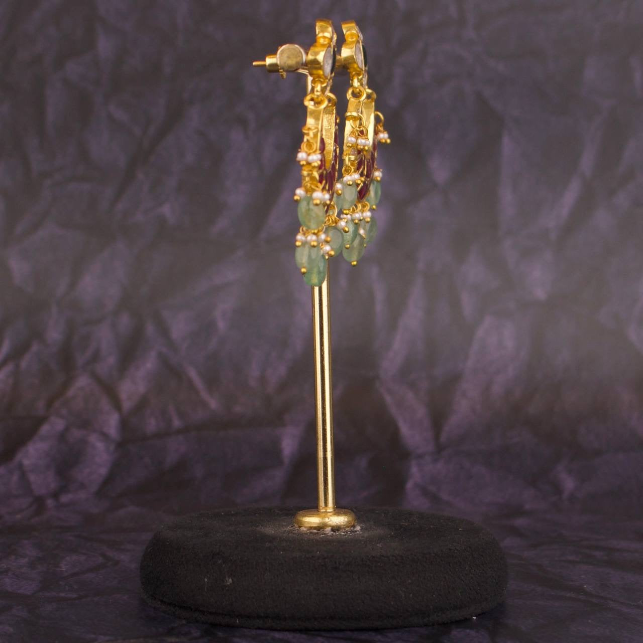 Floral Studded Sleek Jadau Kundan Chandbali Hanging Earrings