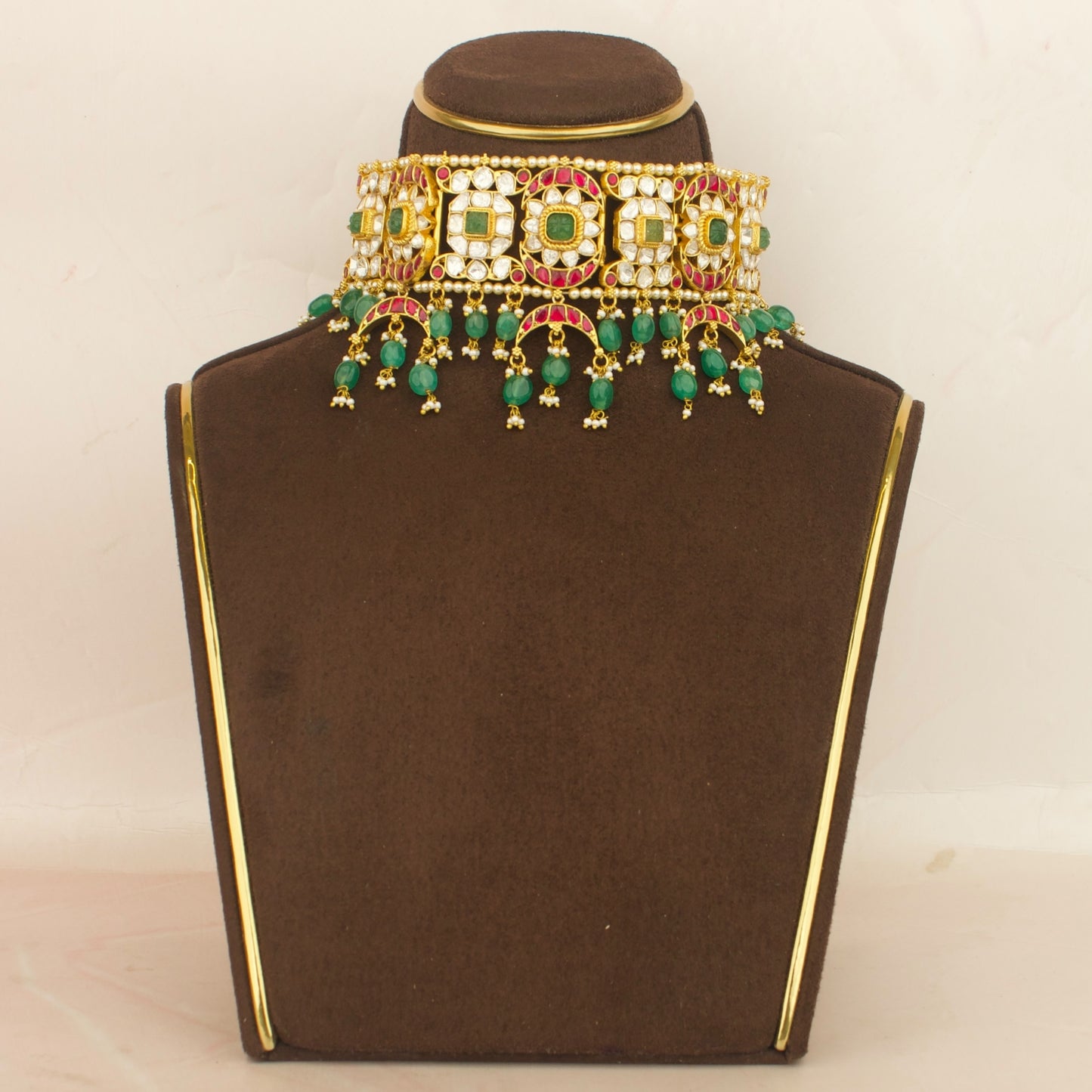 Classic Jadau Kundan Polki Choker With Chand Detailing