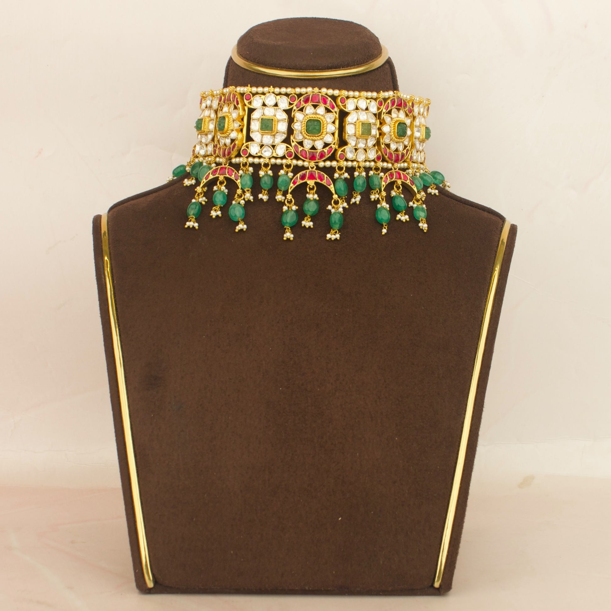 Classic Jadau Kundan Polki Choker With Chand Detailing