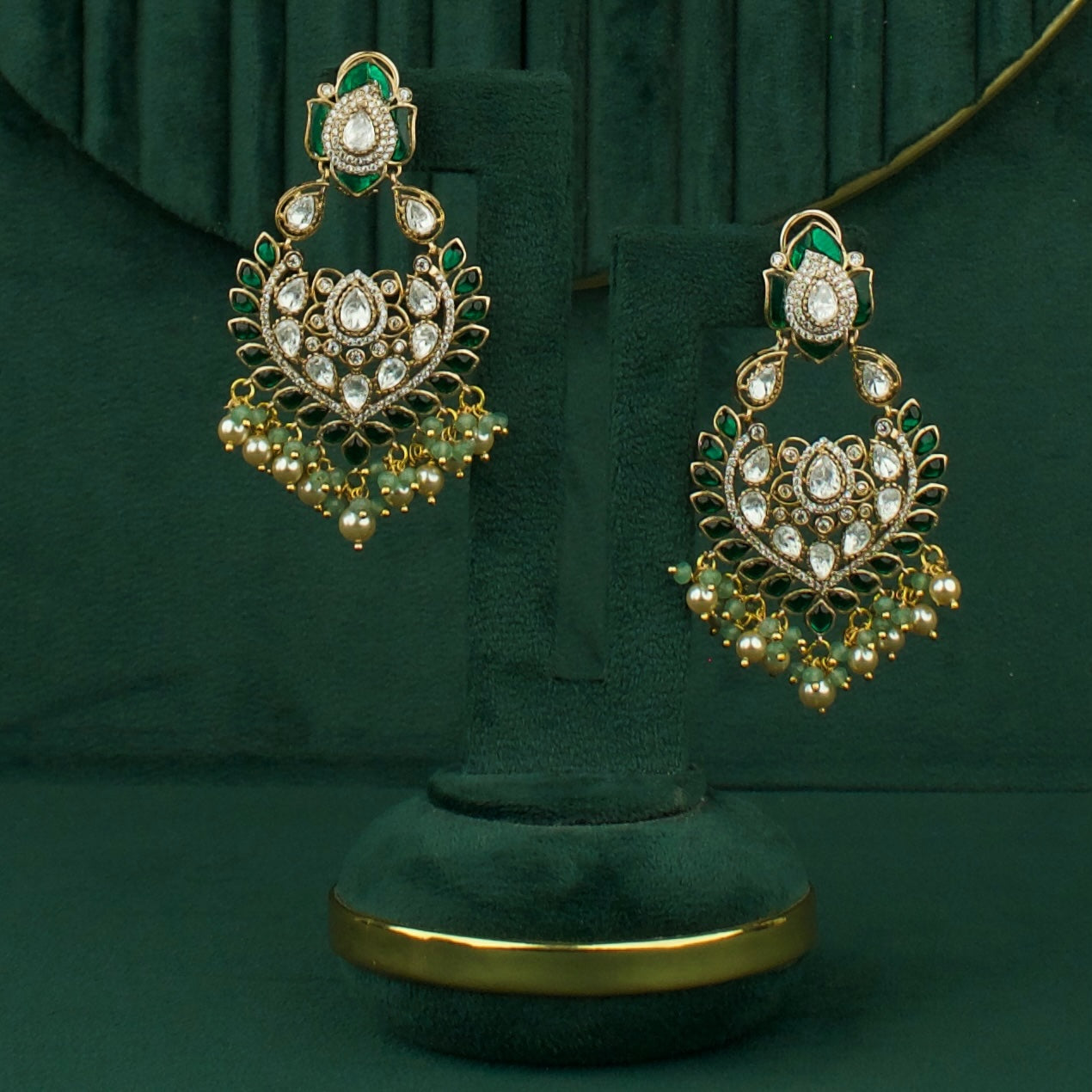 Bridal Polki Victorian ChandBali with Swarovski Pearls