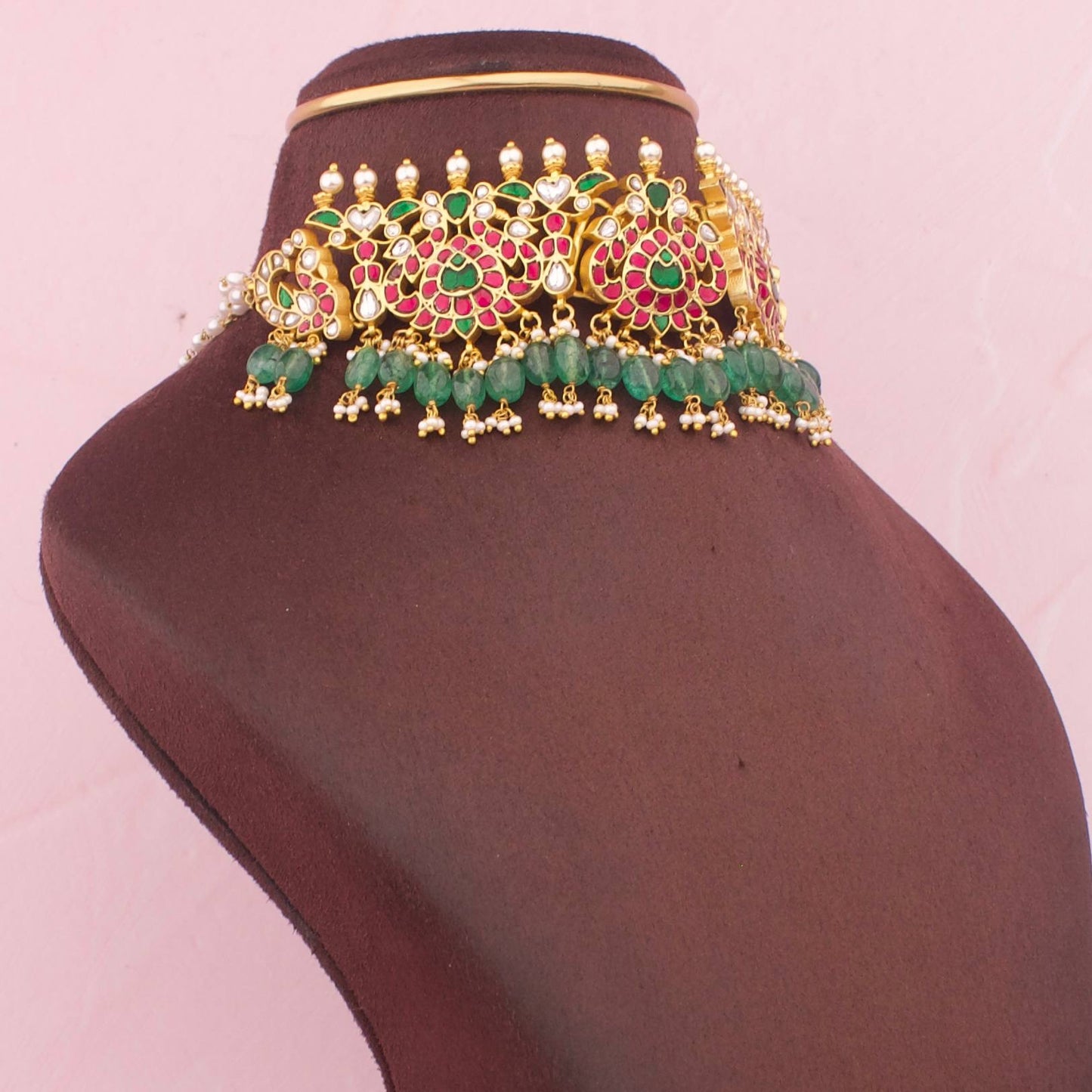 Heritage Jadau Kundan Statement Choker With Emerald Drops