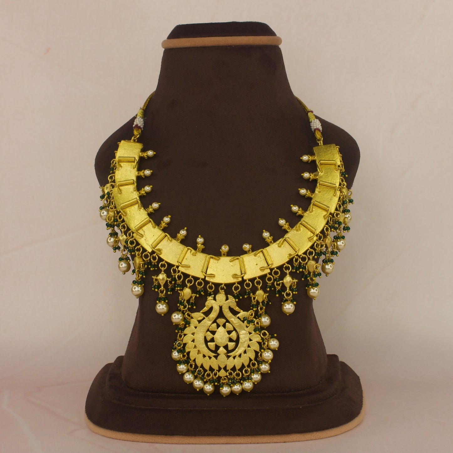 Opulent Jadau Kundan Necklace with Pearl and Green Accents - DULHAN JEWELS