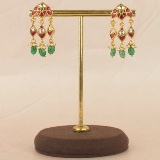 Unique Design Jadau Kundan Hangings Earrings with Green beads