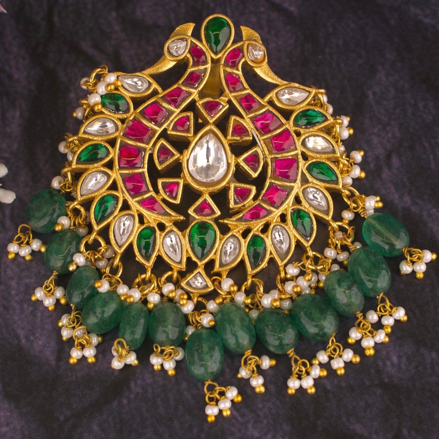 Elegant Multi Coloured Jadau kundan Locket - DULHAN JEWELS