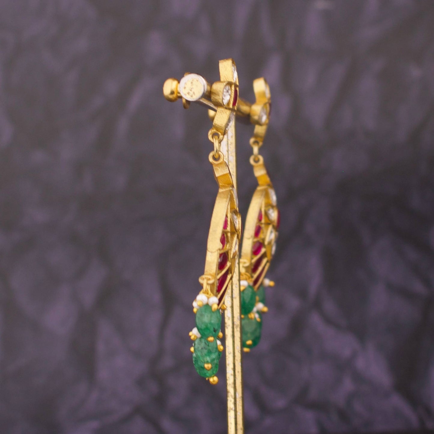 Floral Studded Jadau Kundan Chandbali Earrings
