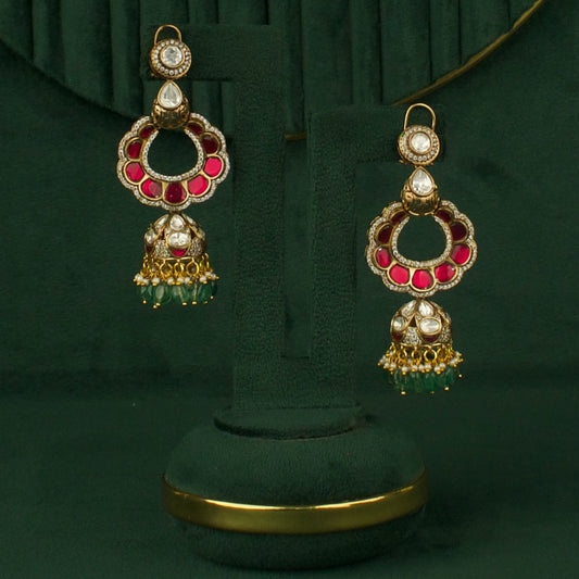 Deluxe Fusion Kundan & Polki Victorian ChandBali with Butta hanging