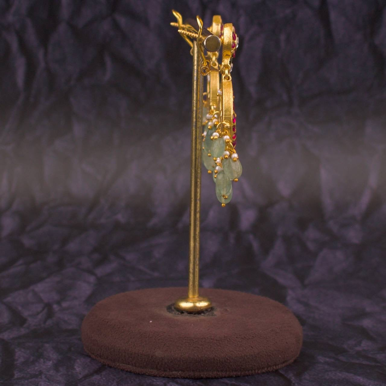 Gold Inspired Design Jadau Kundan Chandbali Earrings