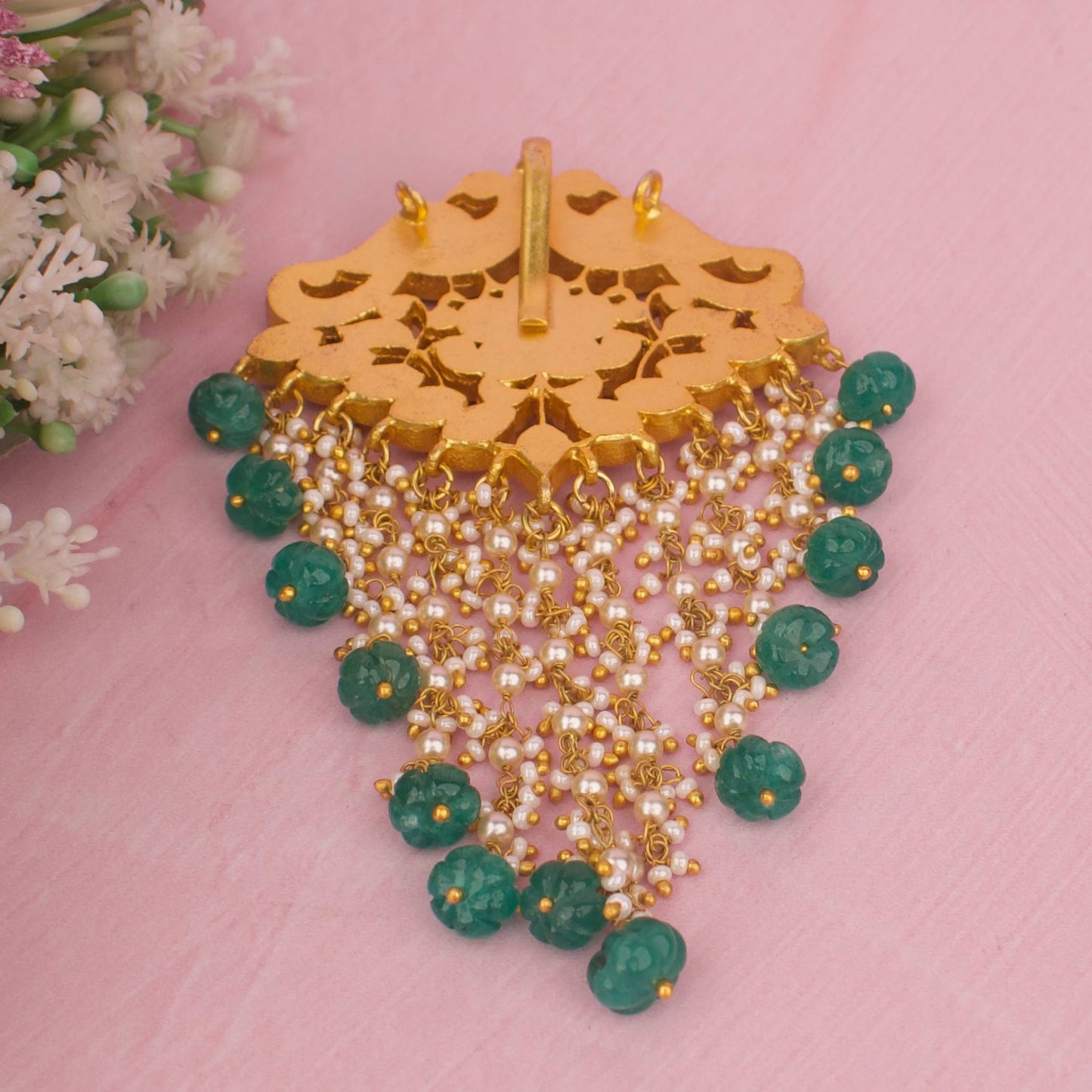 Designer Jadau Kundan Locket With Pearl Tassels