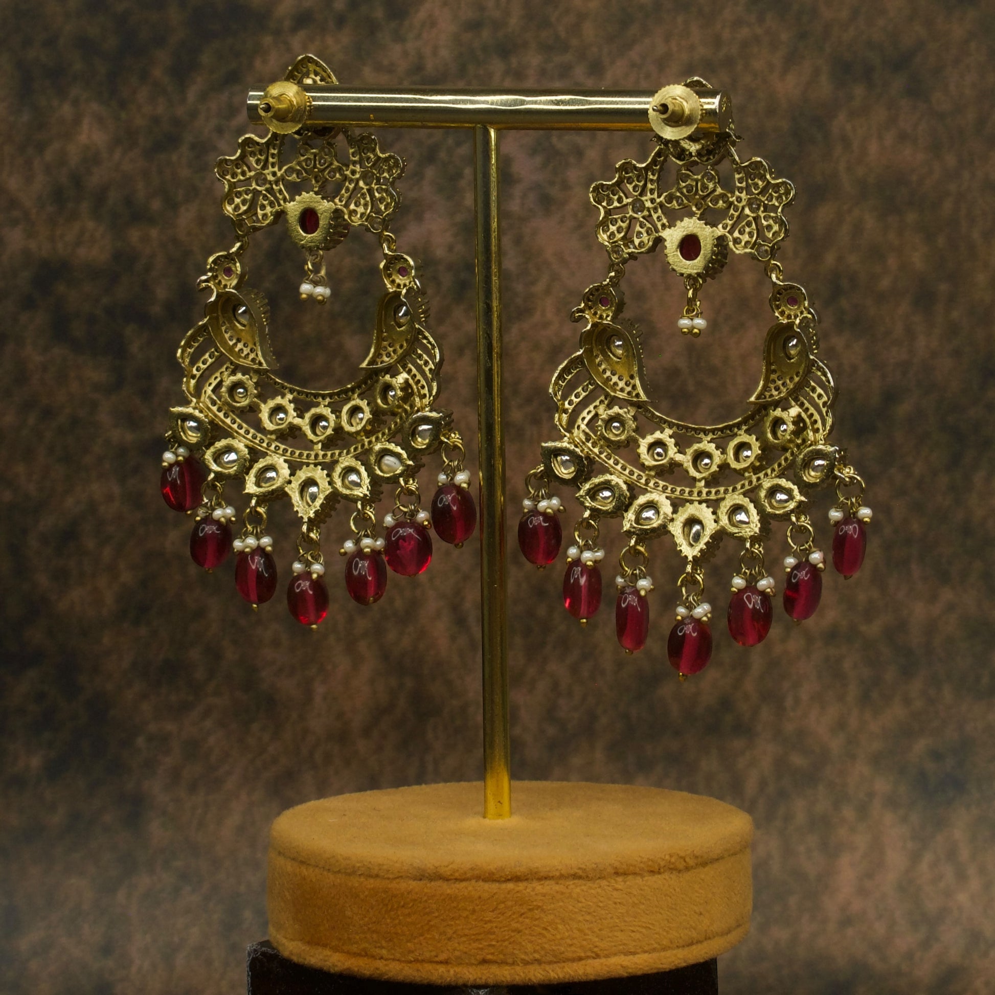 Grand Victorian Style Polki Chandbali Earrings