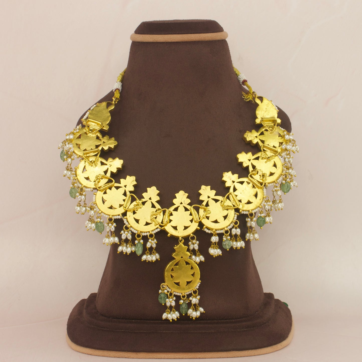 Opulent Jadau Kundan Round Motif Necklace Set with Earrings - DULHAN JEWELS