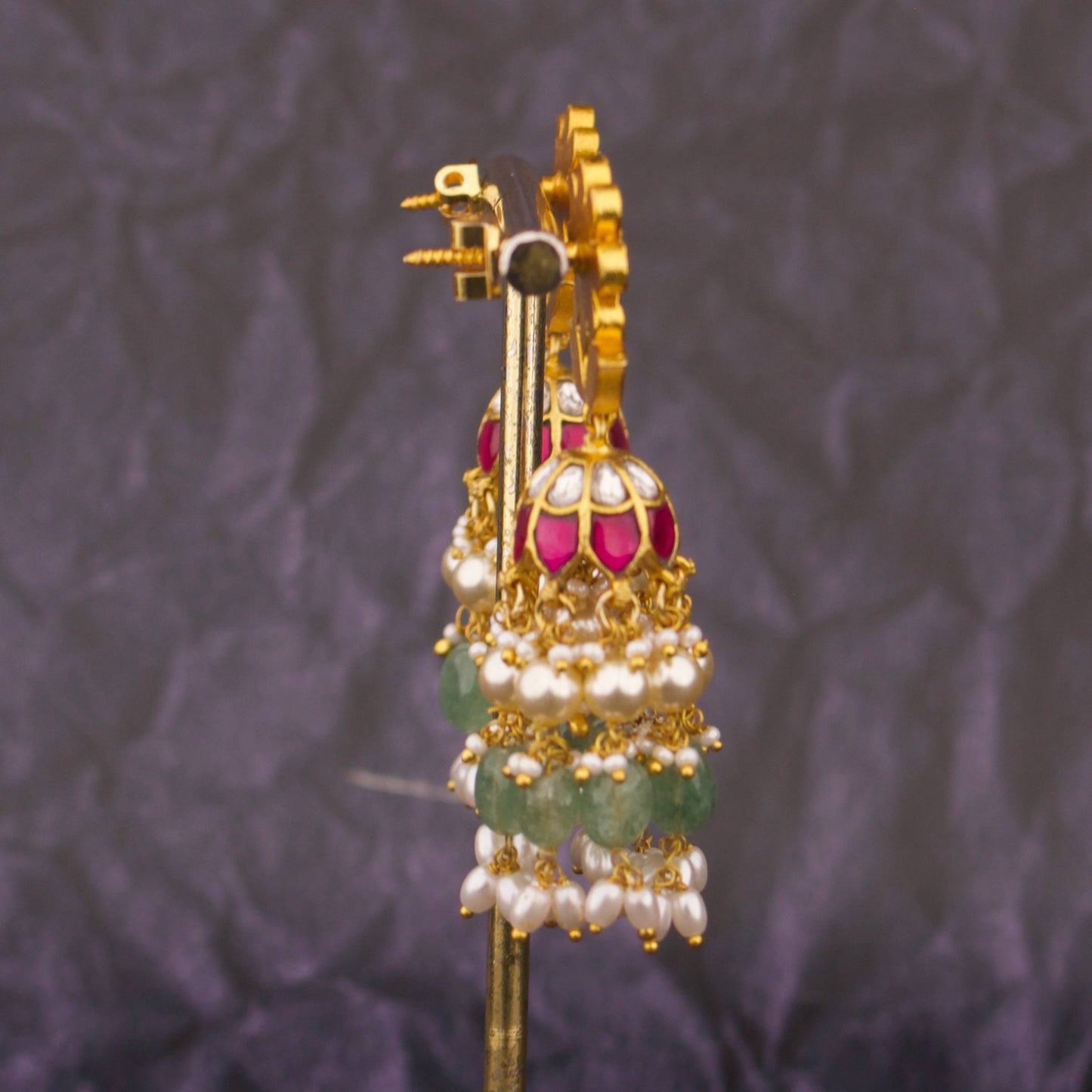 Elite Jadau Kundan Jhumka Earrings With Pearl Hangings