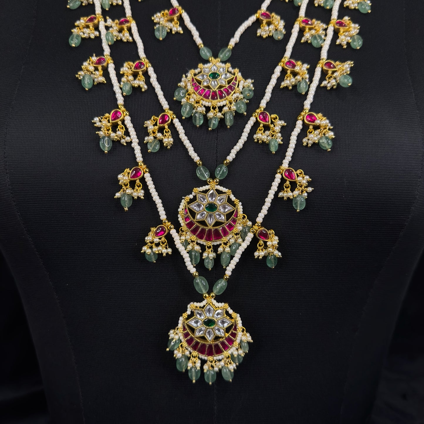 Gold Plated Three Layer Pearl Necklace - DULHAN JEWELS