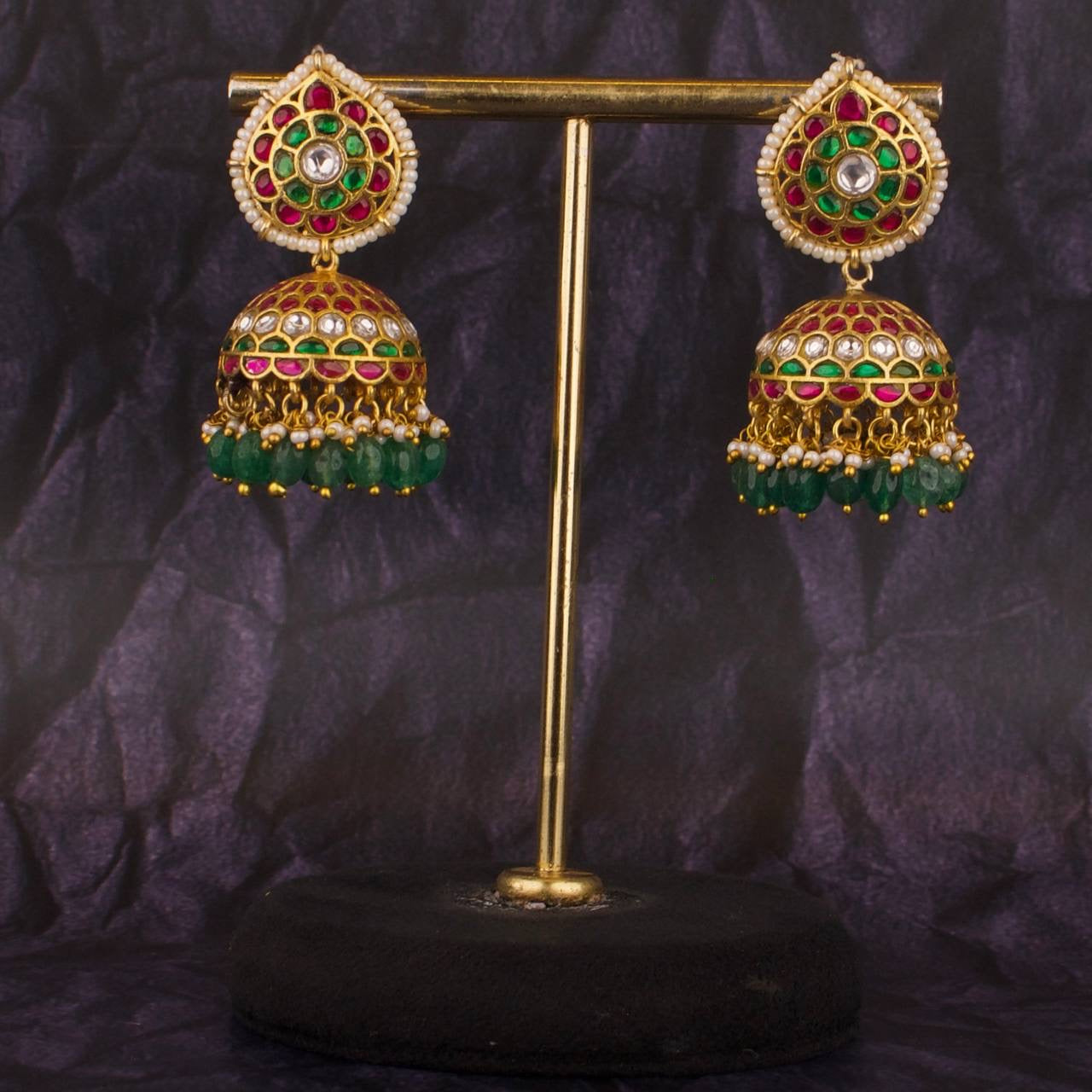 Multi Colored Jadua Kundan Jhumki Earrings