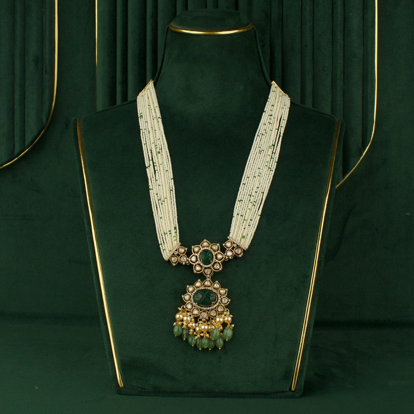 Handcrafted floral Design Fusion Kundan & Polki Victorian Beads Necklace Set