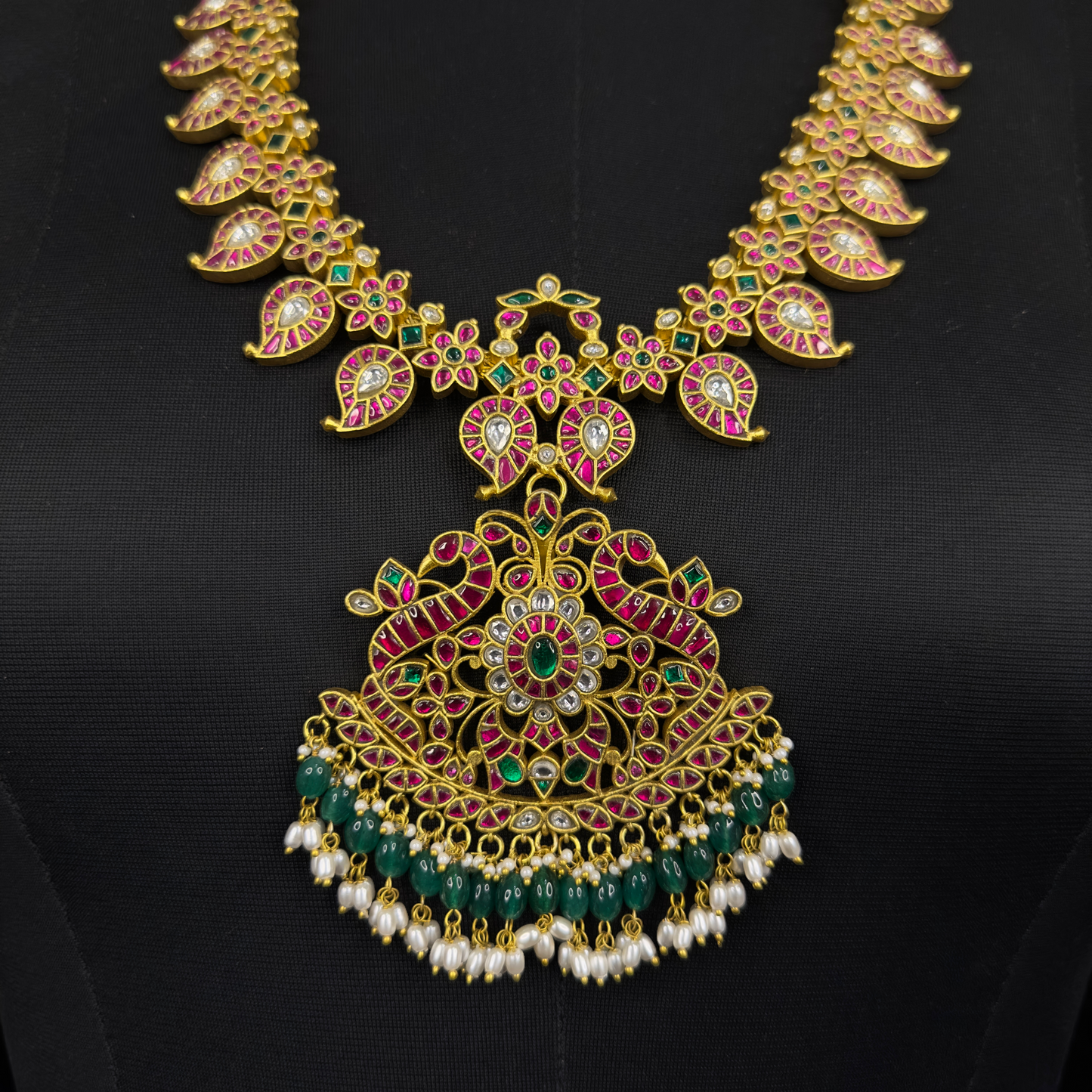 Heavy Gold Plated Jadau Kundan Mango Haram for Bridal Wear