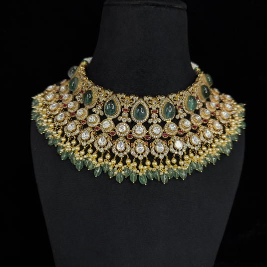 Moissanite Victorian Choker Set with maang tikka & earrings