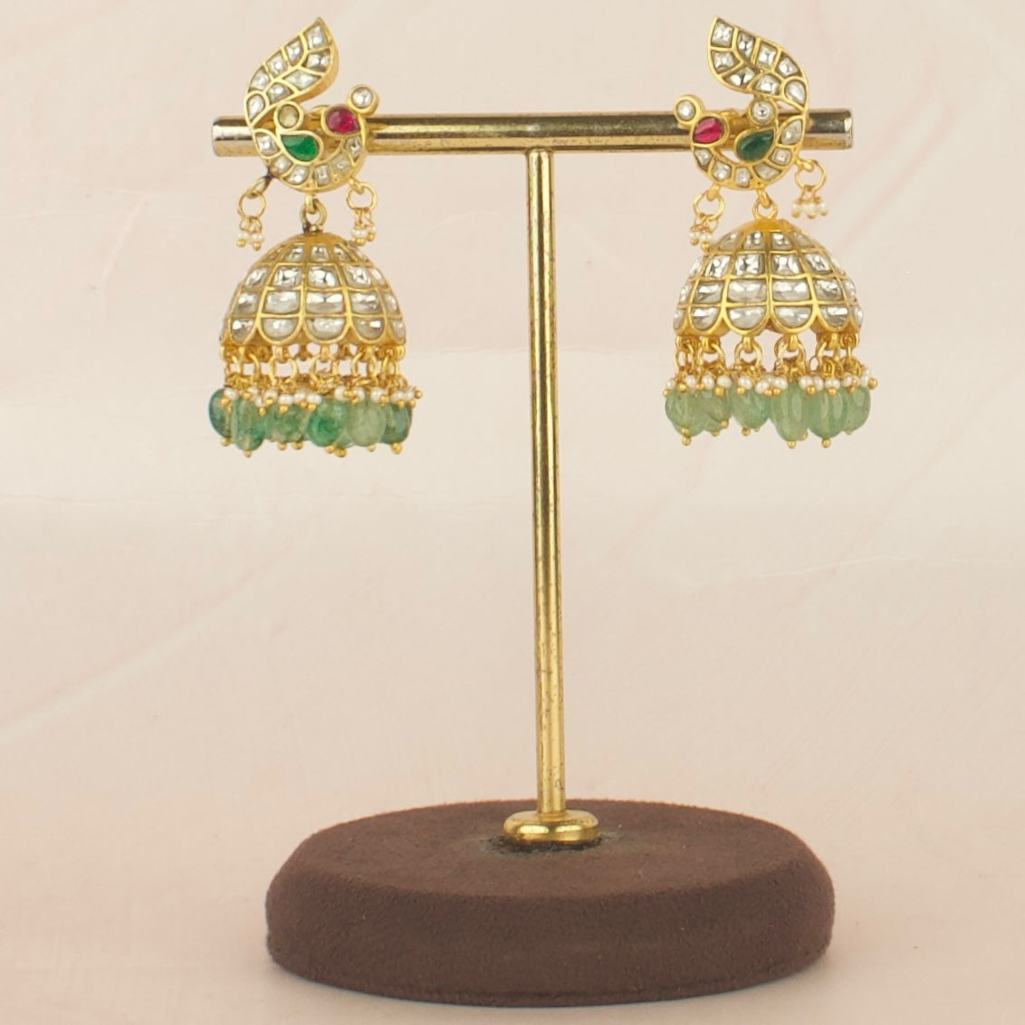 Grand Peacock Design Studded Jadau Kundan Jhumki