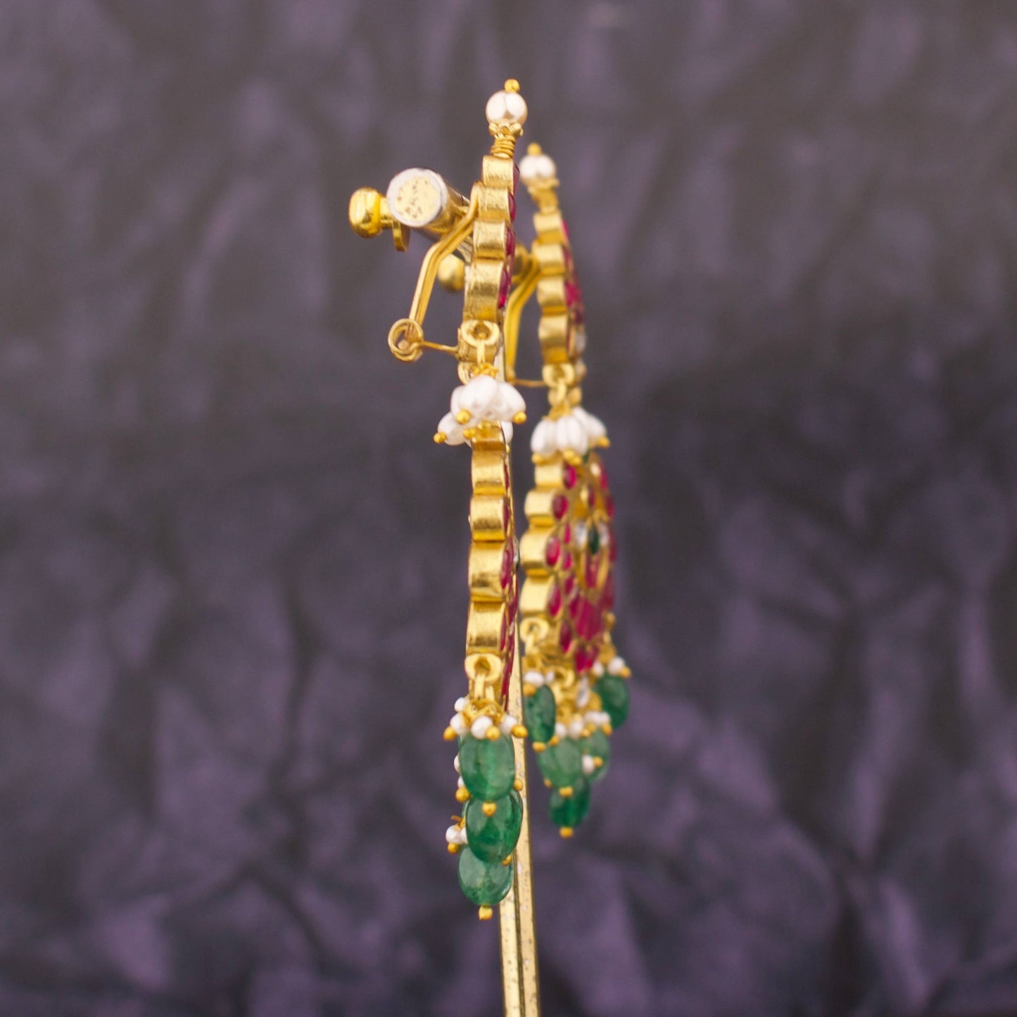 Unique Jadau Kundan Hanging Chandbali Earrings