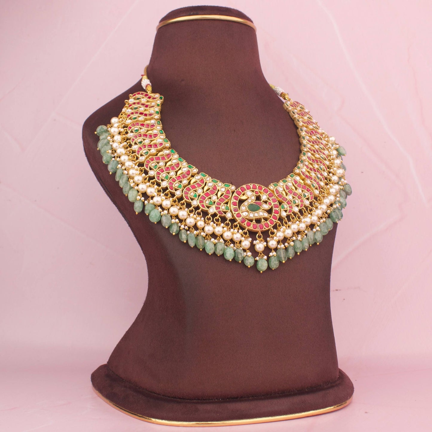 Bridal Jadau Kundan Necklace With Pearl & Bead Hanging