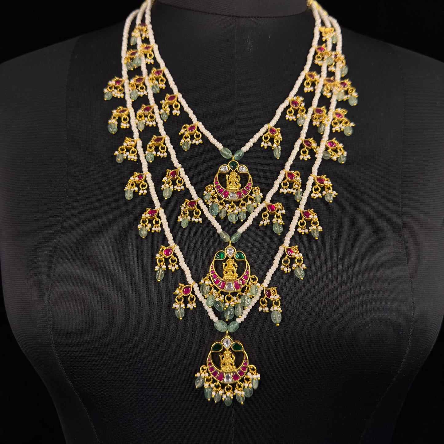 Jadau Kundan Multi-Layered Necklace with laxmi mata locket this product comes under jadau kundan collecion