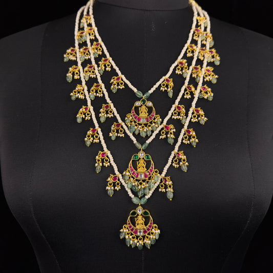 Jadau Kundan Multi-Layered Necklace with laxmi mata locket