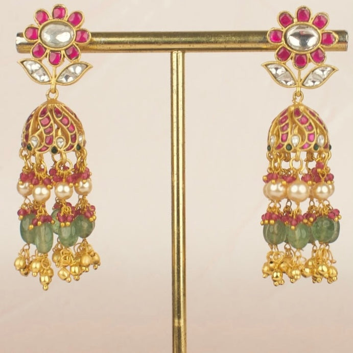Floral Studded Jadau kundan Jhumki Earrings