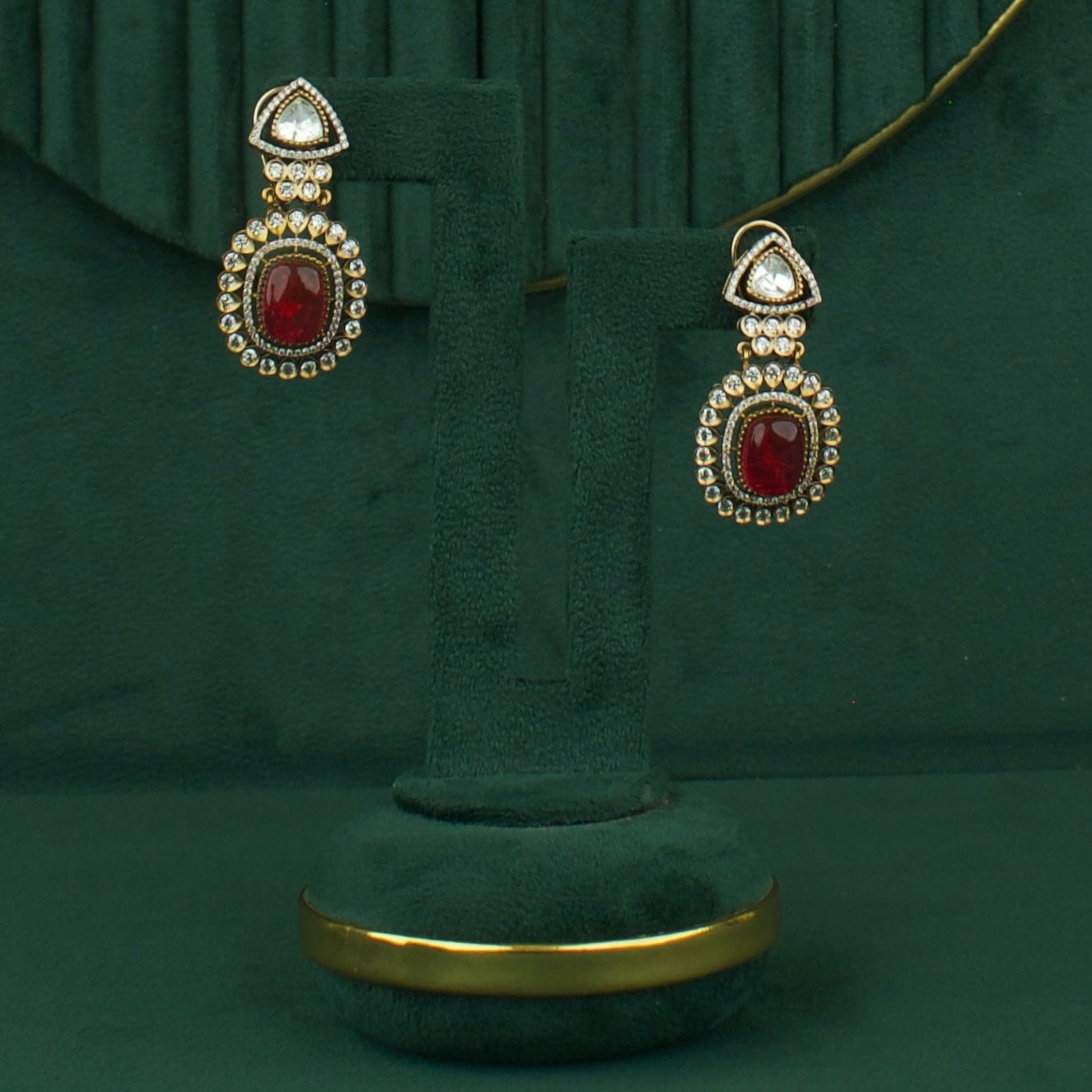 Deluxe Polki Mehandi Victorian Short Necklace With Matching Earrings
