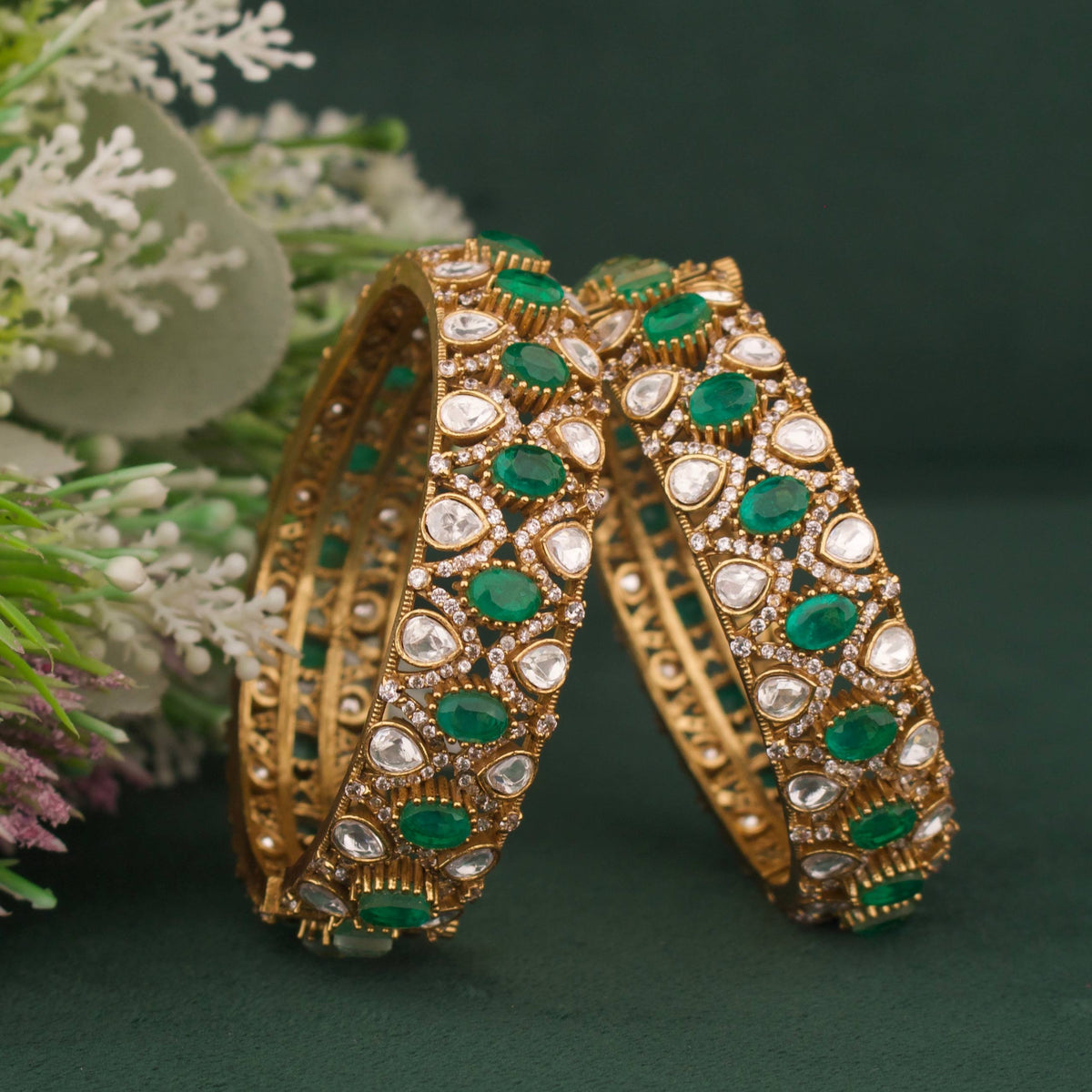 Gold Style Moissanite Polki Bangles