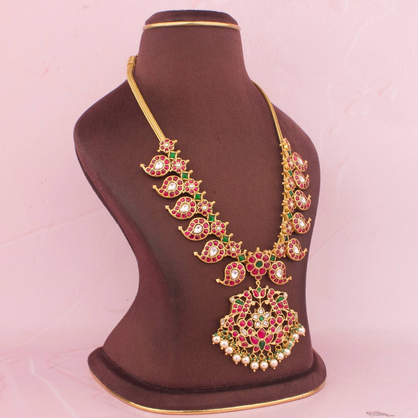 Traditional Jadau Kundan Mango Design Necklace With White Pearls