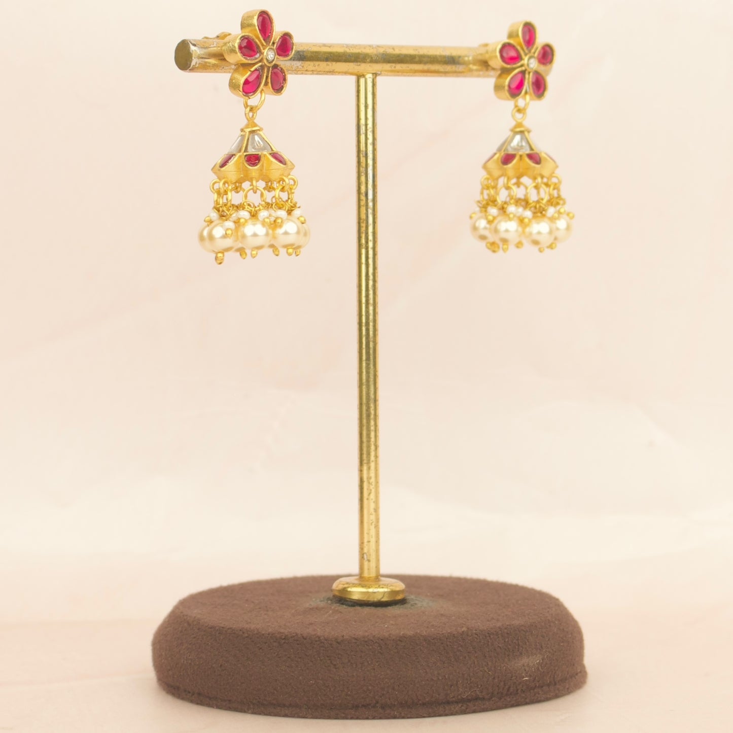 Exquisite Jadau Kundan Short Jhumki in Flower Design