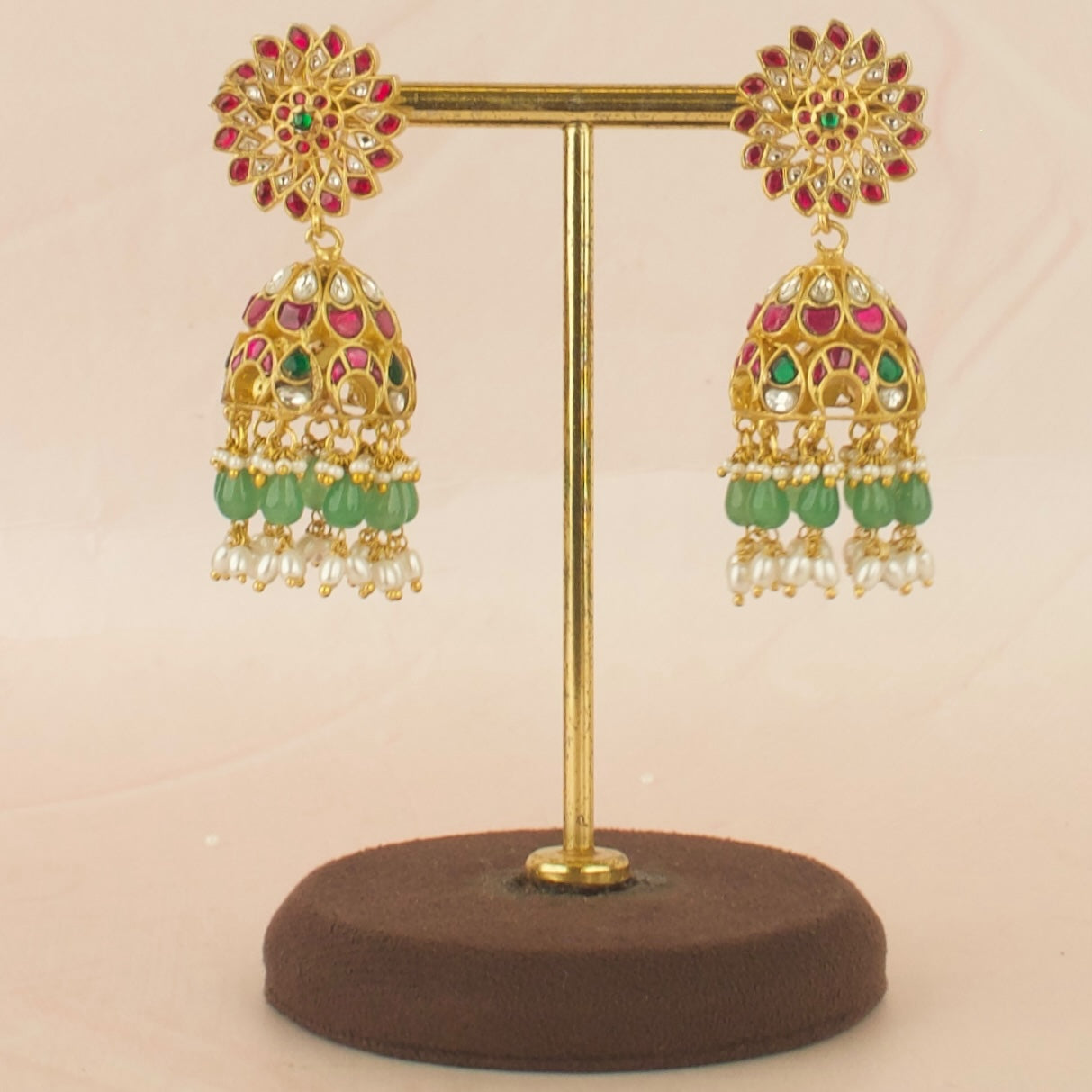 Unique Floral Design Studded Jadau Kundan Jhumki