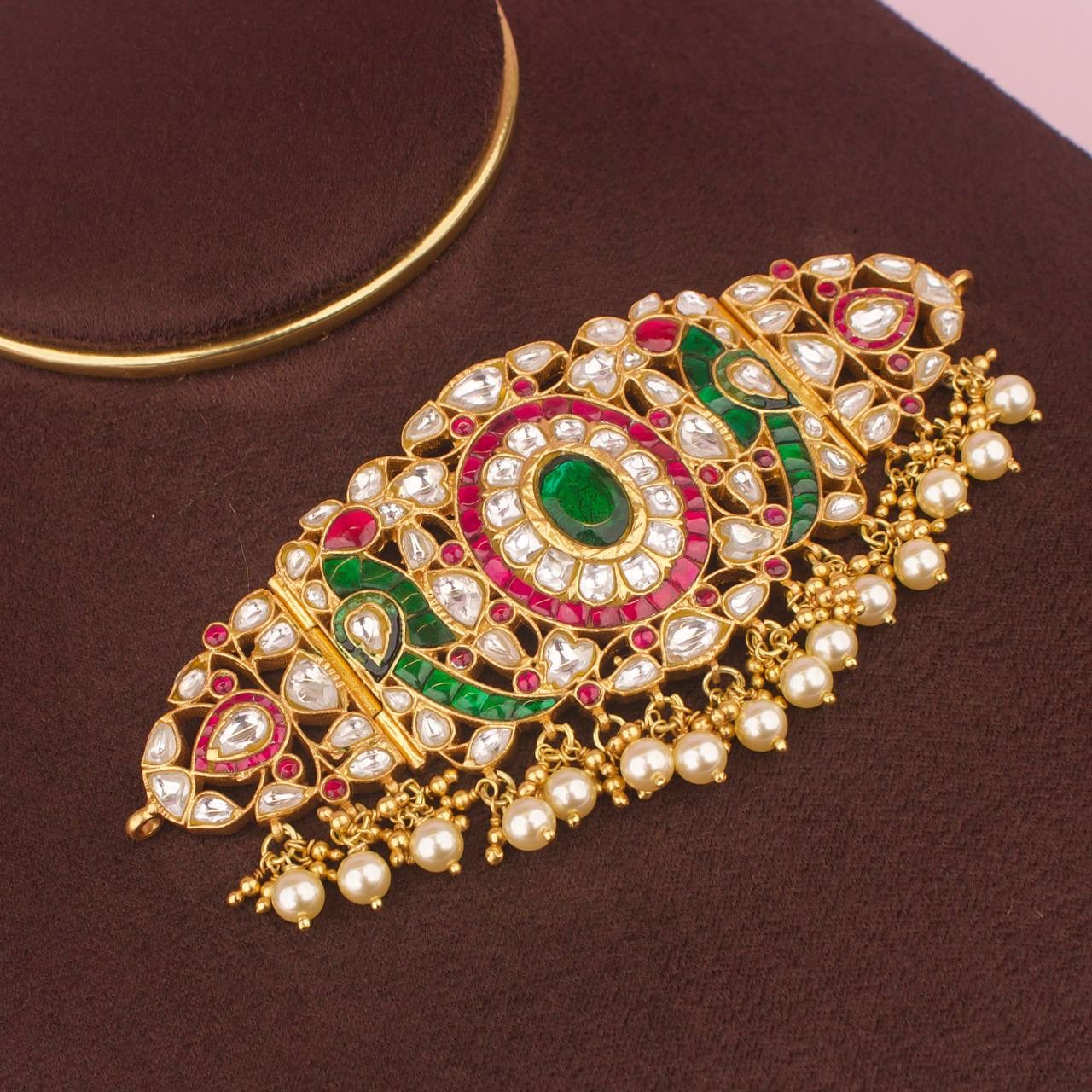 22k Gold Plated Jadau Kundan Choker In Pure 925