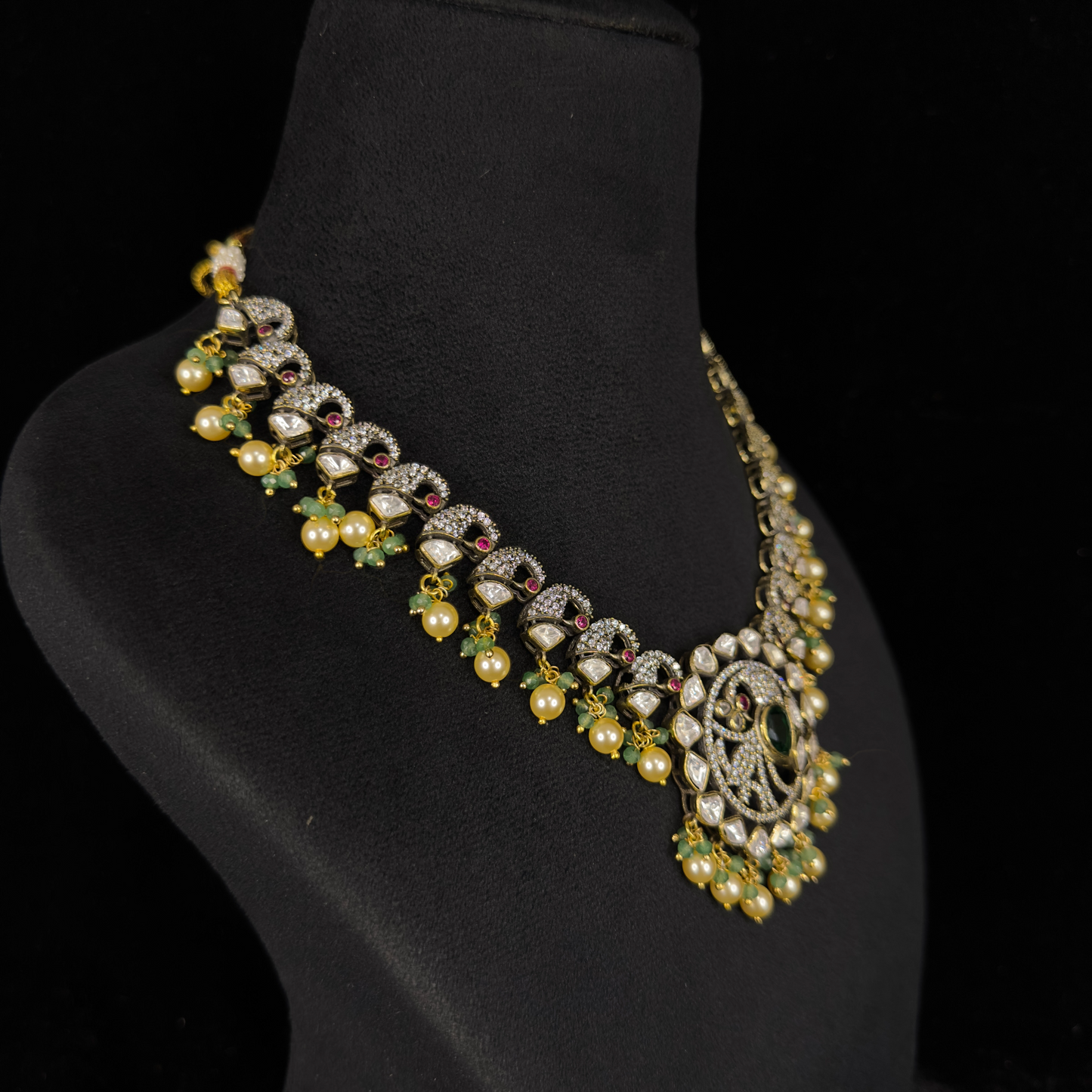 Victorian Moissanite Peacock Necklace with earrings