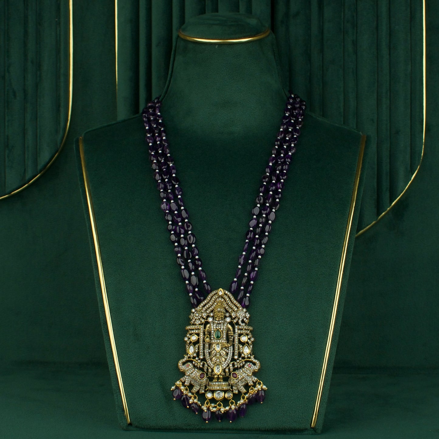 Lord Balaji Victorian Beads Mala in royal amethyst colour - DULHAN JEWELS