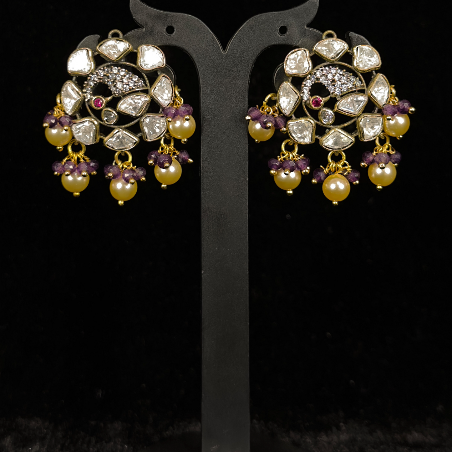 Victorian Moissanite Peacock Necklace with earrings