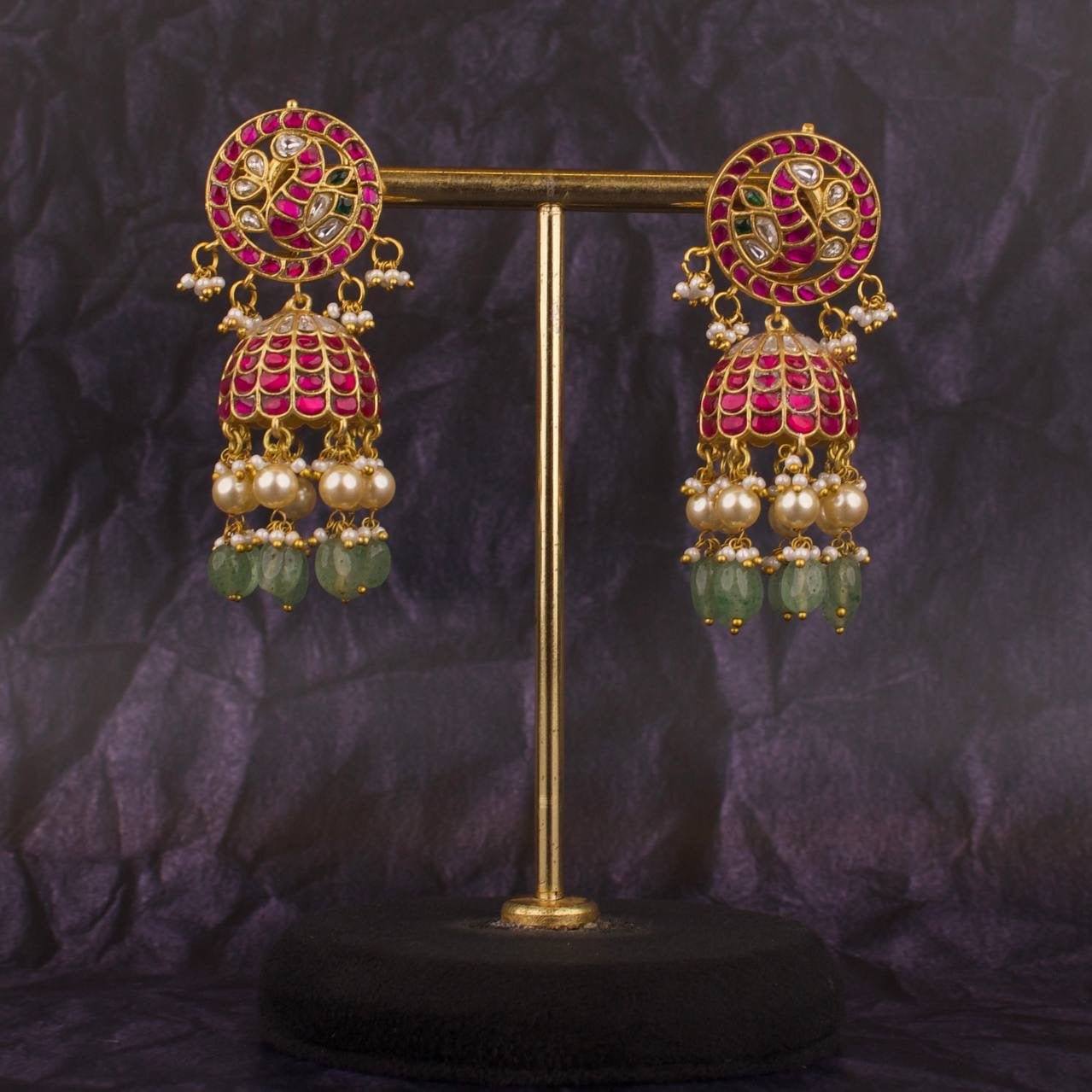 Peacock Studded Jadau Kundan Bridal Jhumki Earring