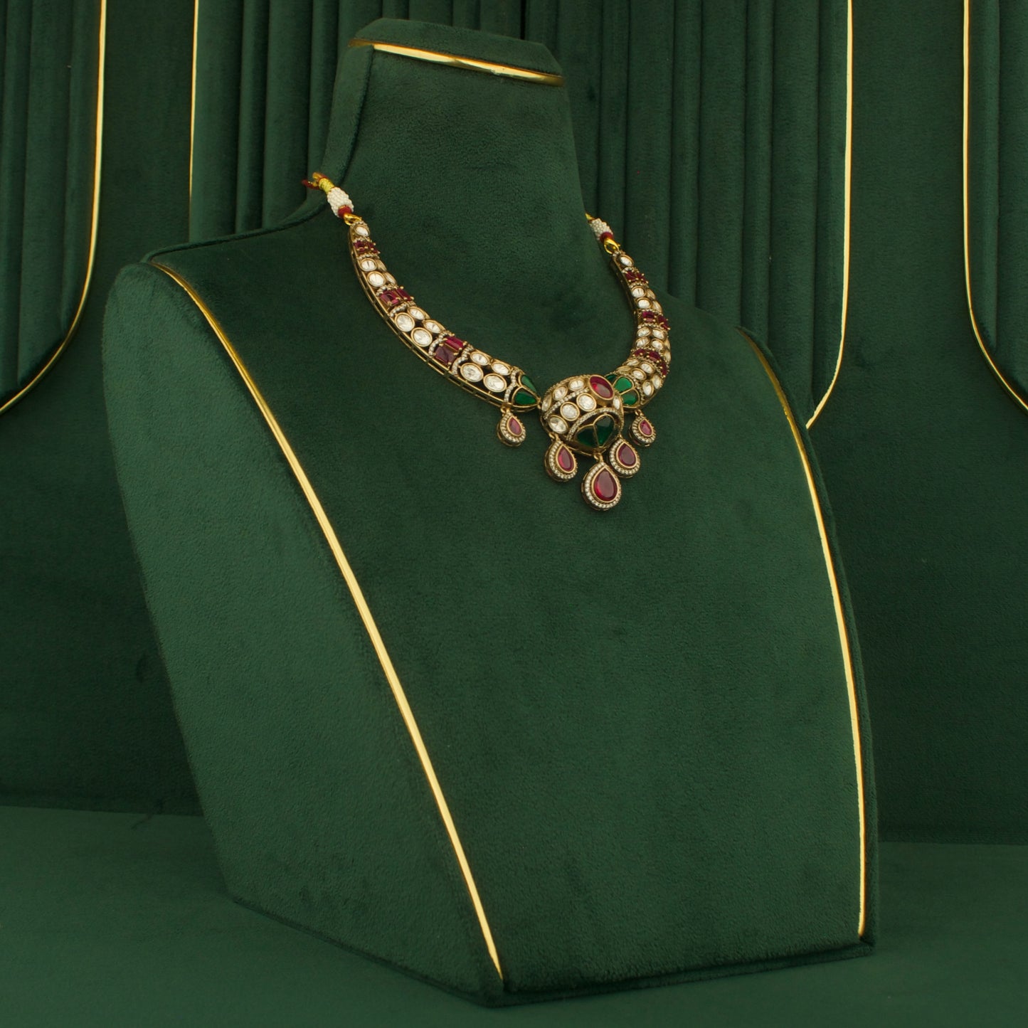 Designer Fusion Kundan & Polki Victorian Necklace with Matching Earrings