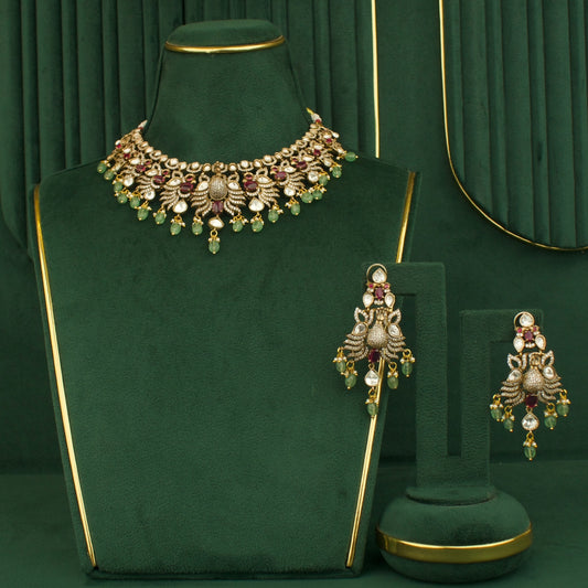 Dazzling Peacock Design Victorian Short Necklace Set